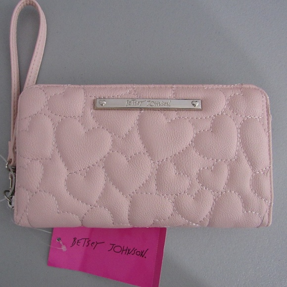 Betsey Johnson Handbags - Betsy Johnson Pink stitched hearts wristlet